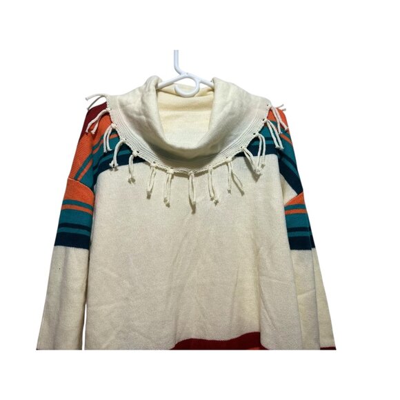 Panhandle Aztec Stripes Fringe Sweater Women XL Cowl Neck Western Bohemian Rodeo - Picture 6 of 15